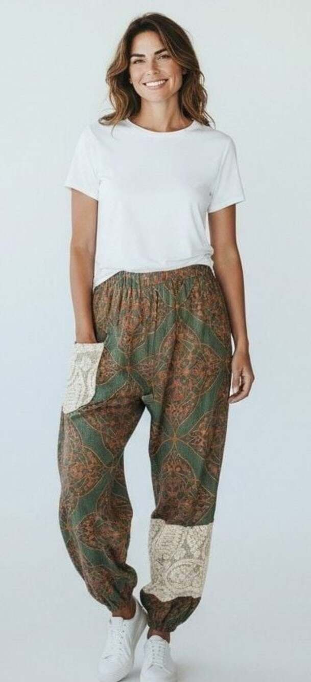 POL Dried Tomato Pants Floral Print Patchwork Twill Jogger Pants Small